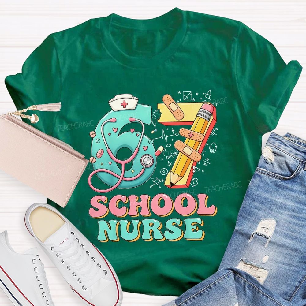 School Nurse Hat Stethoscope Cartoon 67 T-shirt