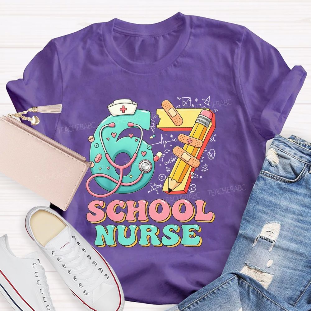 School Nurse Hat Stethoscope Cartoon 67 T-shirt
