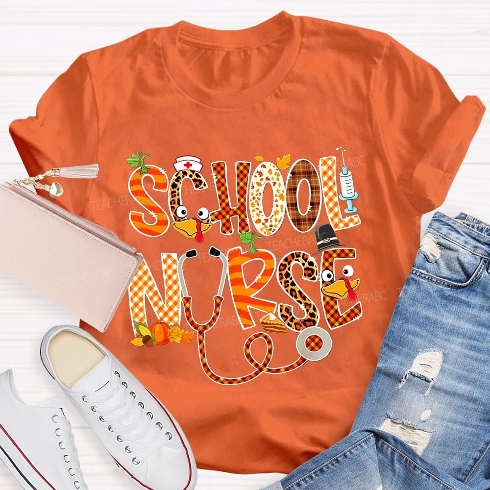 Fall Autumn School Nurse Thanksgiving Season T-shirt