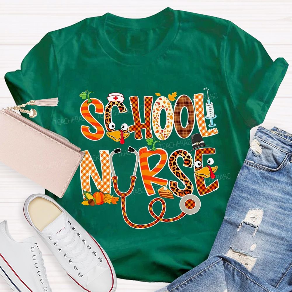 Fall Autumn School Nurse Thanksgiving Season T-shirt
