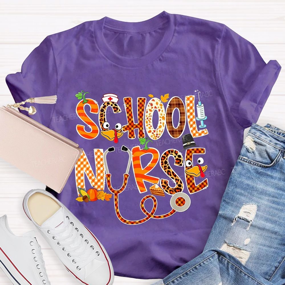 Fall Autumn School Nurse Thanksgiving Season T-shirt