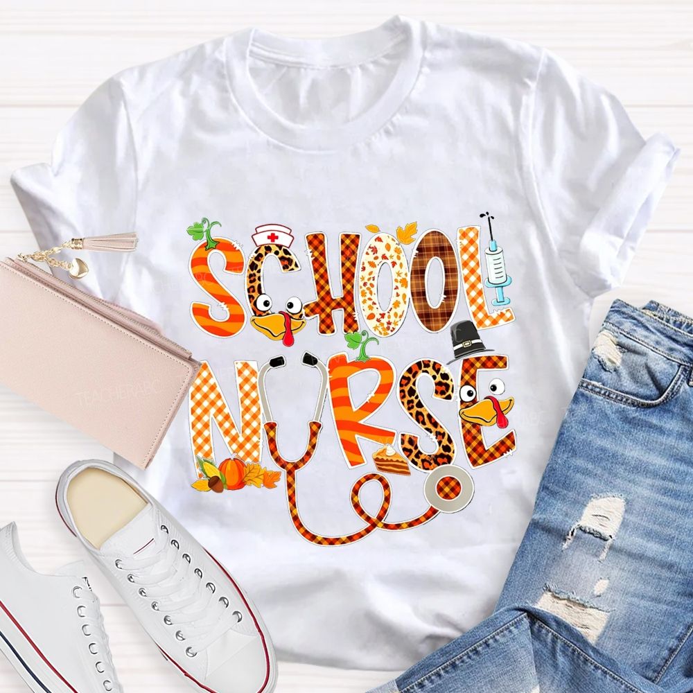 Fall Autumn School Nurse Thanksgiving Season T-shirt