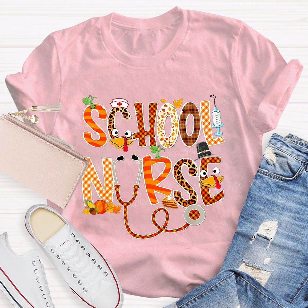 Fall Autumn School Nurse Thanksgiving Season T-shirt