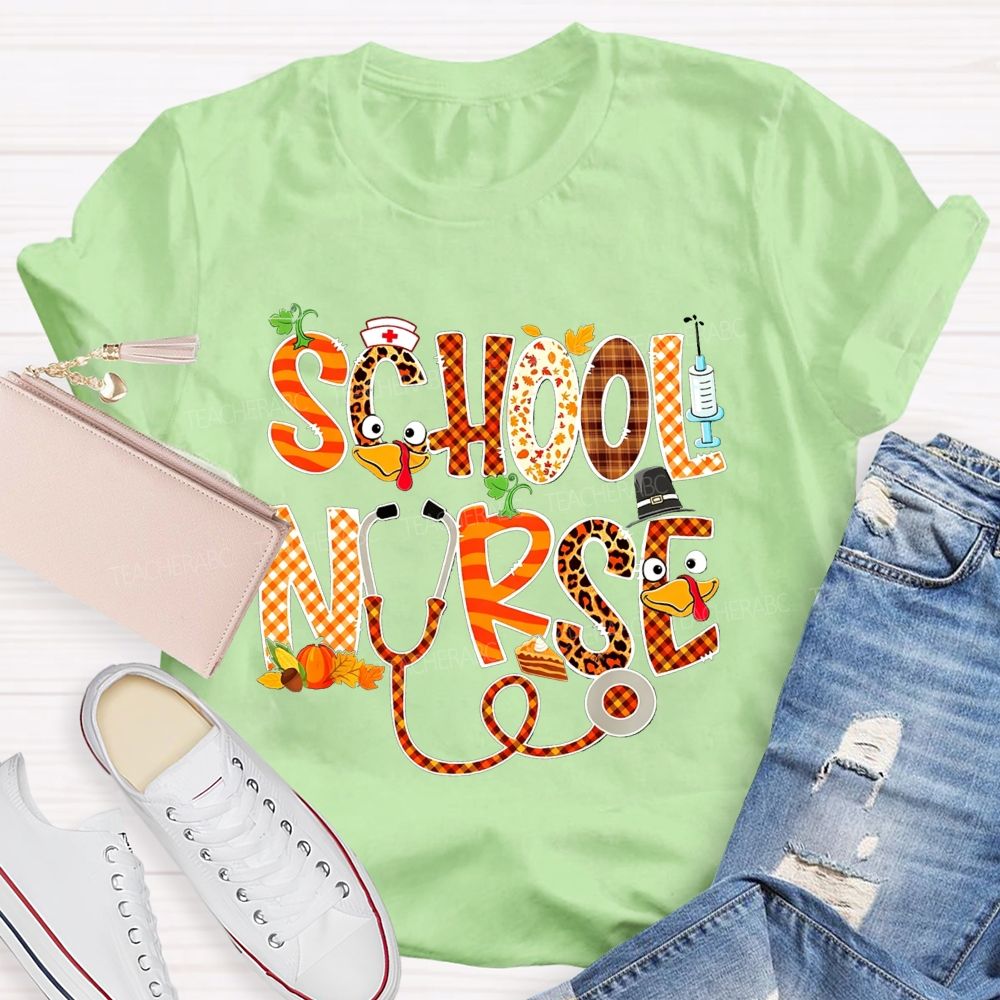 Fall Autumn School Nurse Thanksgiving Season T-shirt