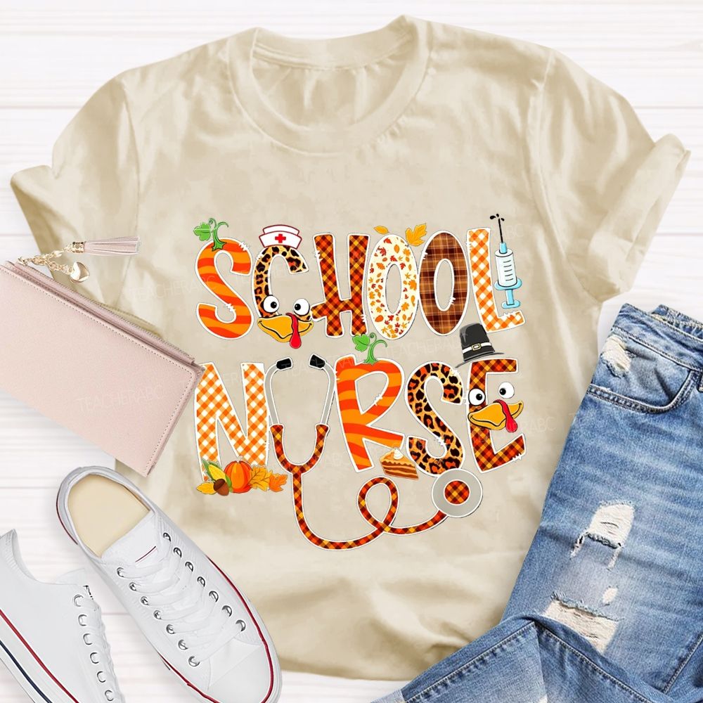 Fall Autumn School Nurse Thanksgiving Season T-shirt