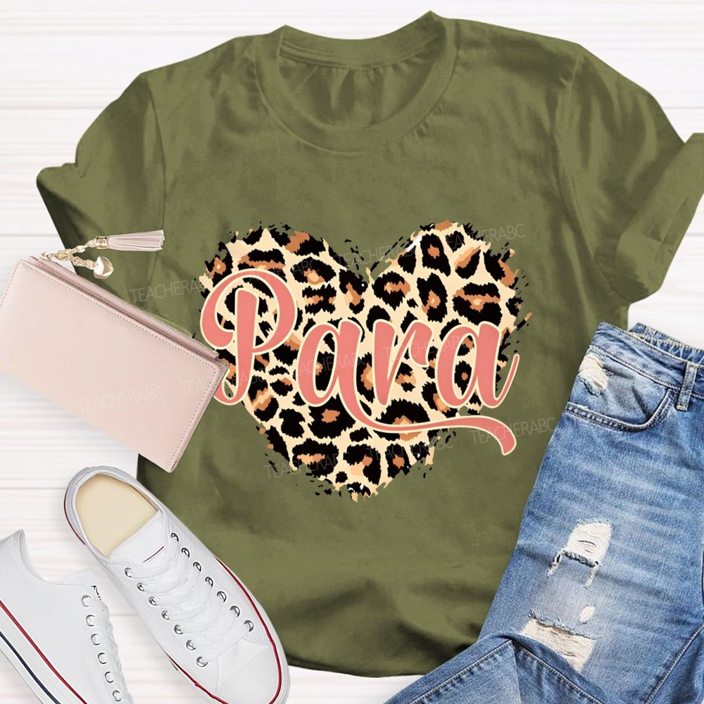 Para Leopard Heart Teacher T-Shirt