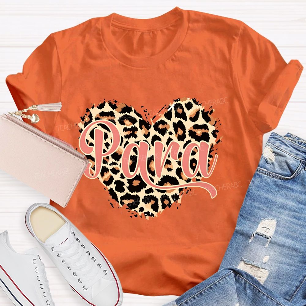 Para Leopard Heart Teacher T-Shirt
