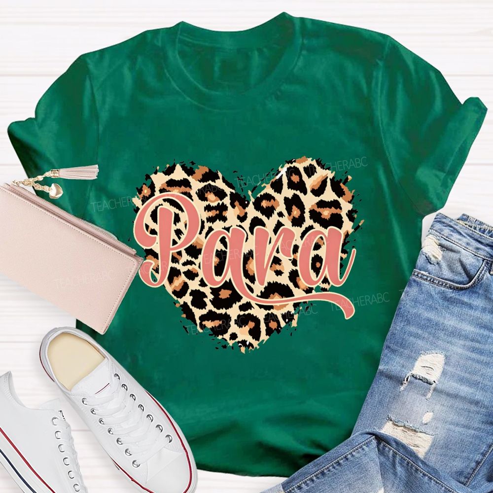 Para Leopard Heart Teacher T-Shirt