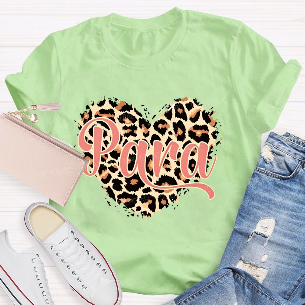 Para Leopard Heart Teacher T-Shirt