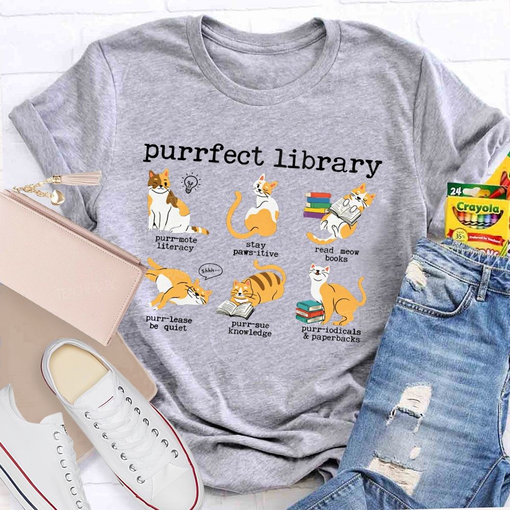 Perfect Library Cat Reading Book Library Pun T-shirt