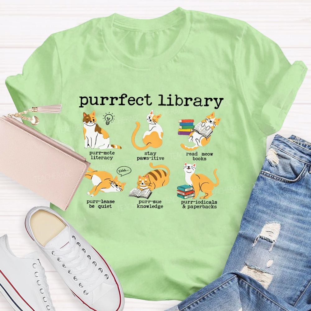 Perfect Library Cat Reading Book Library Pun T-shirt