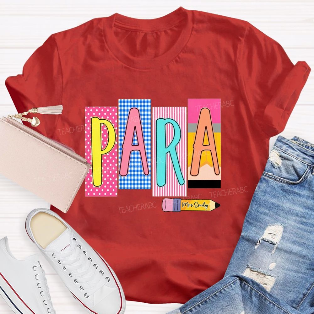 Personalized Name Para Pink Polka Dots And Stripes Teacher T-Shirt