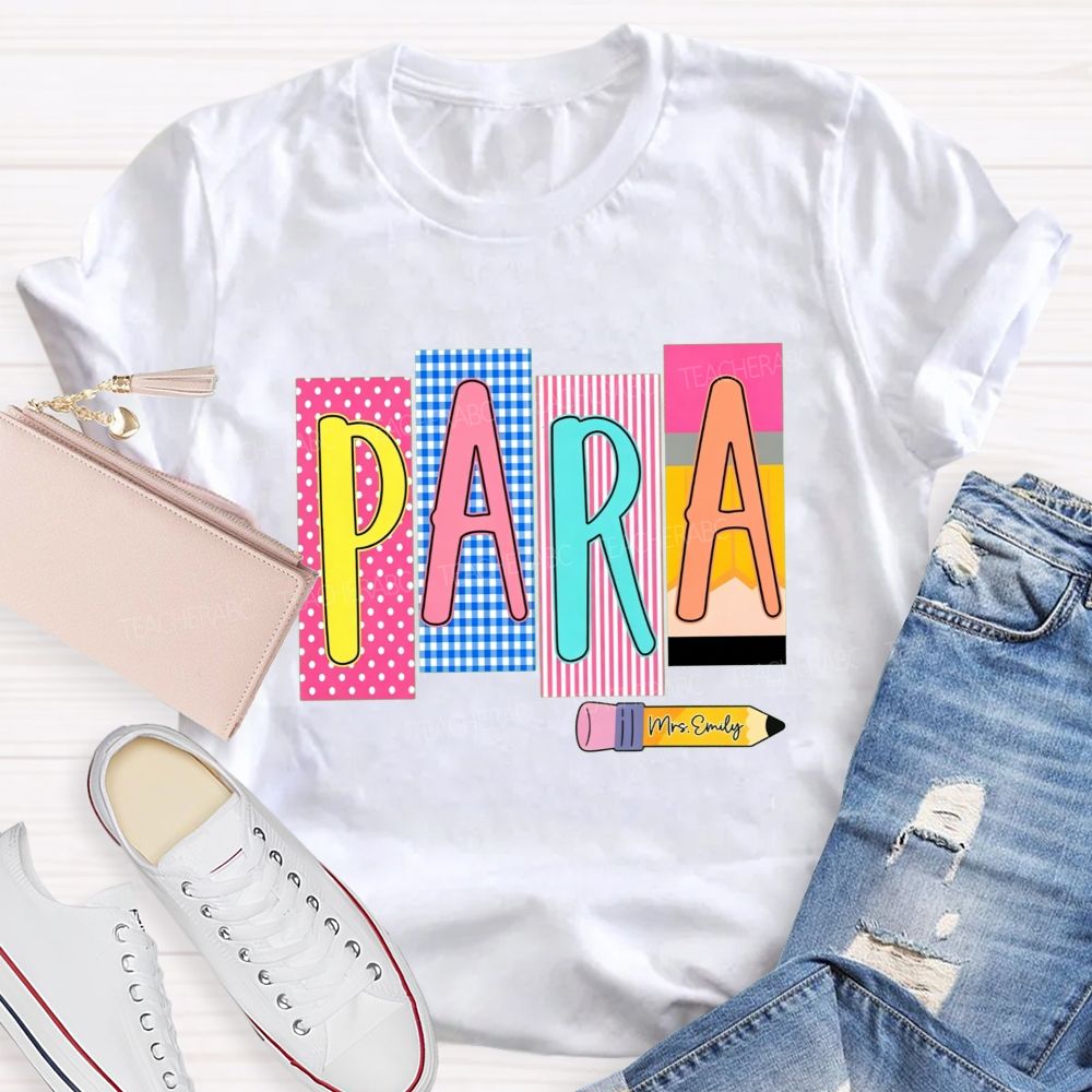Personalized Name Para Pink Polka Dots And Stripes Teacher T-Shirt