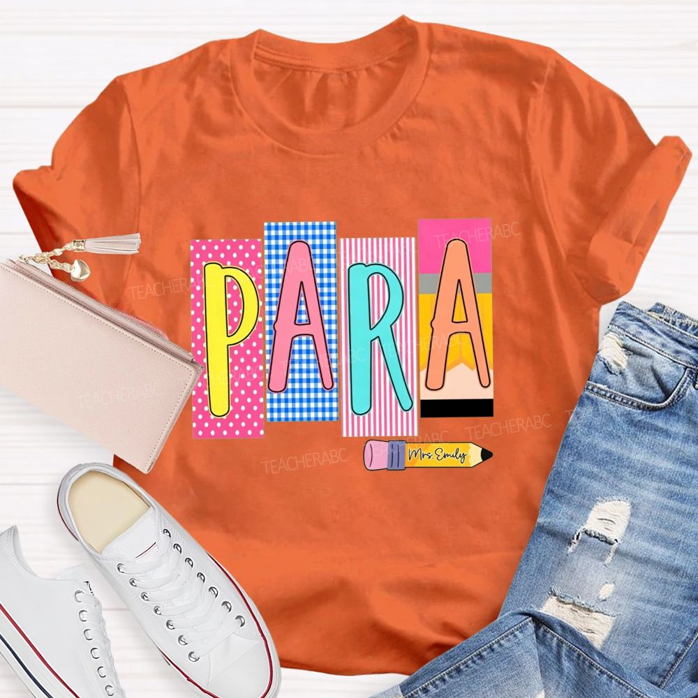 Personalized Name Para Pink Polka Dots And Stripes Teacher T-Shirt