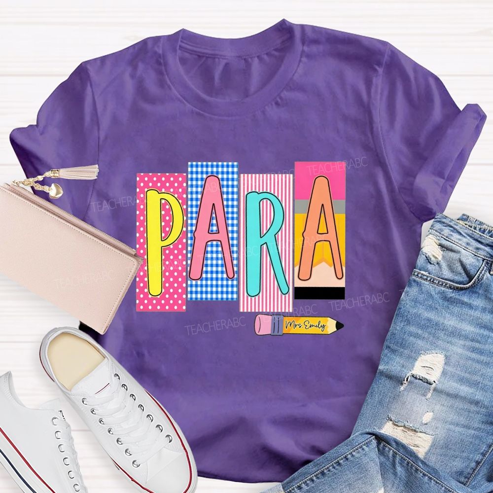 Personalized Name Para Pink Polka Dots And Stripes Teacher T-Shirt