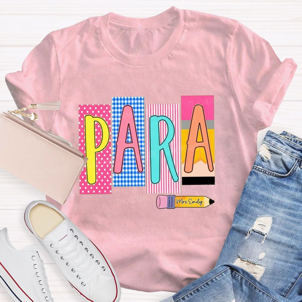 Personalized Name Para Pink Polka Dots And Stripes Teacher T-Shirt