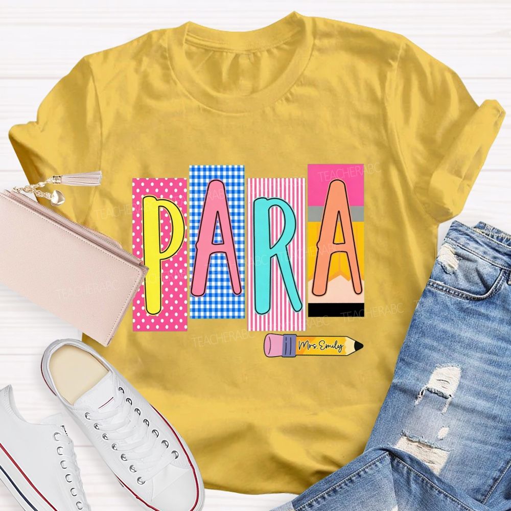 Personalized Name Para Pink Polka Dots And Stripes Teacher T-Shirt