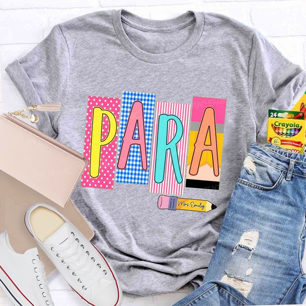 Personalized Name Para Pink Polka Dots And Stripes Teacher T-Shirt