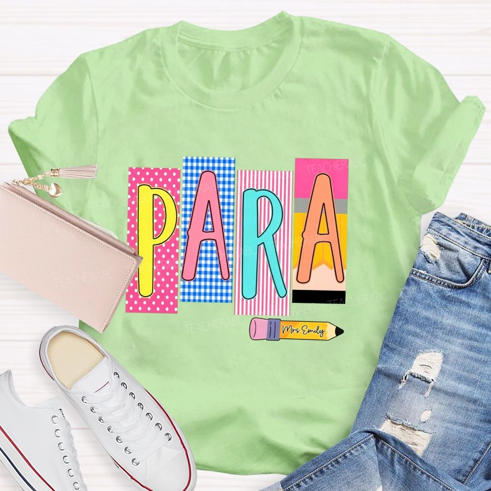 Personalized Name Para Pink Polka Dots And Stripes Teacher T-Shirt