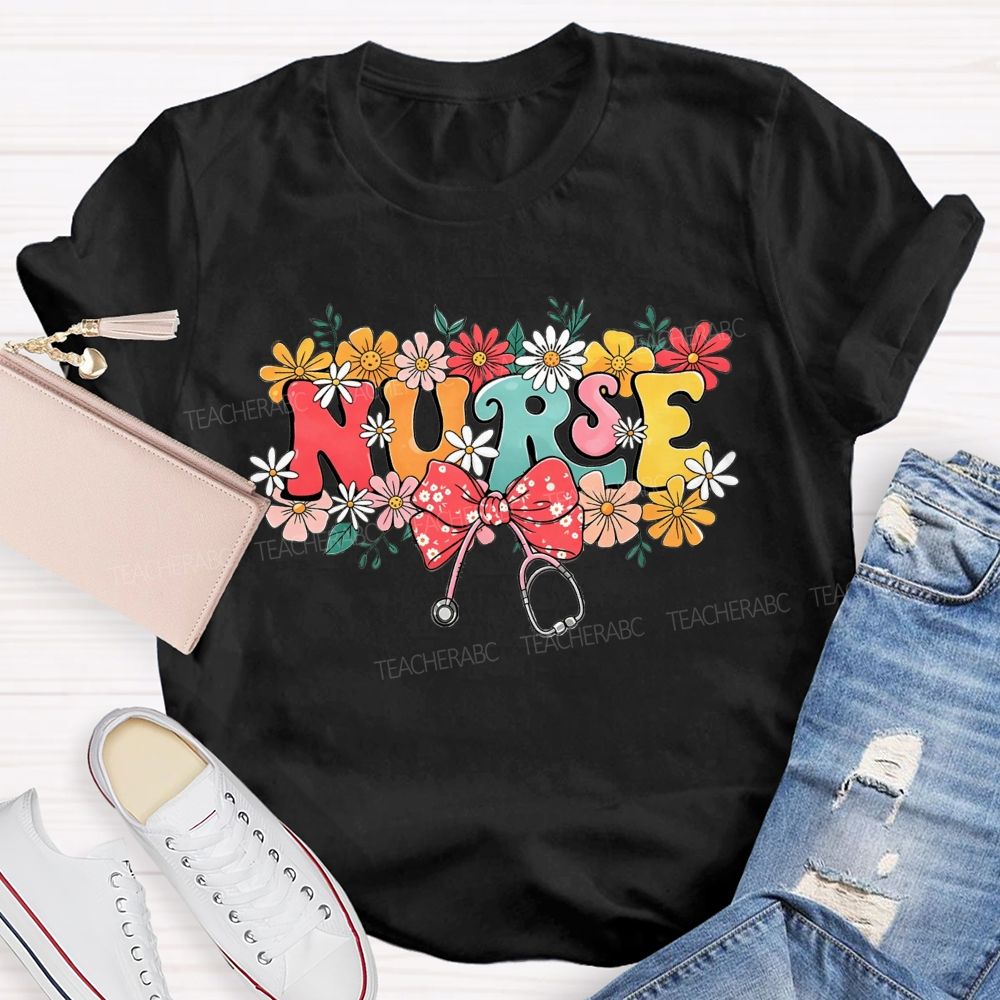 Blooms And Stethoscopes Proud Nurse T-shirt