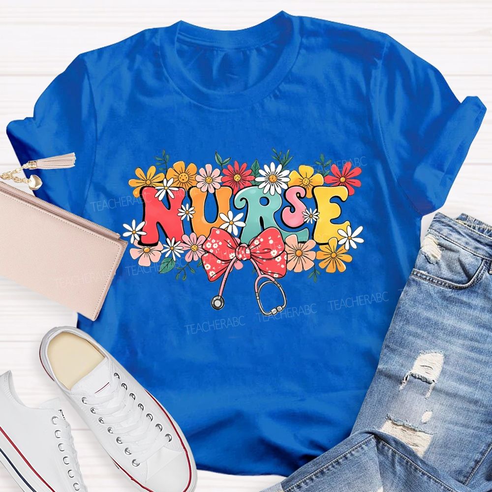 Blooms And Stethoscopes Proud Nurse T-shirt