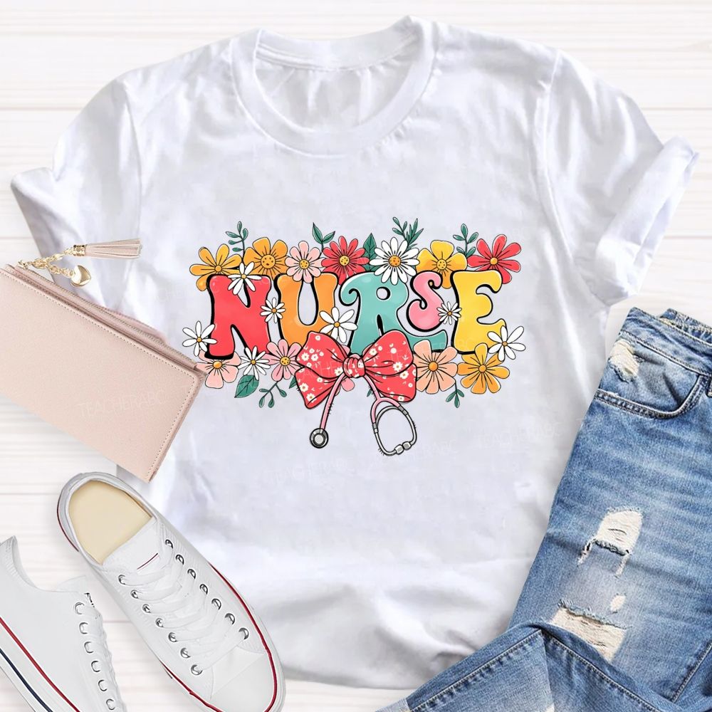 Blooms And Stethoscopes Proud Nurse T-shirt