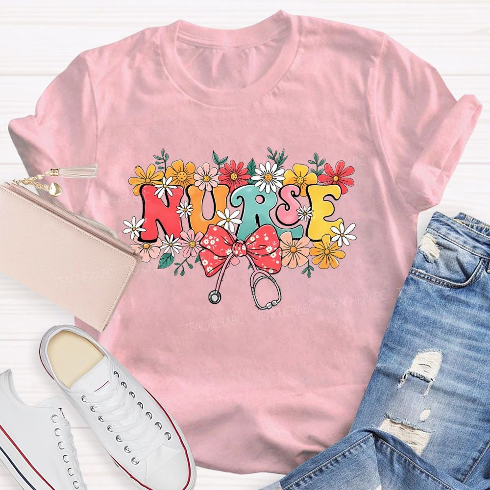 Blooms And Stethoscopes Proud Nurse T-shirt