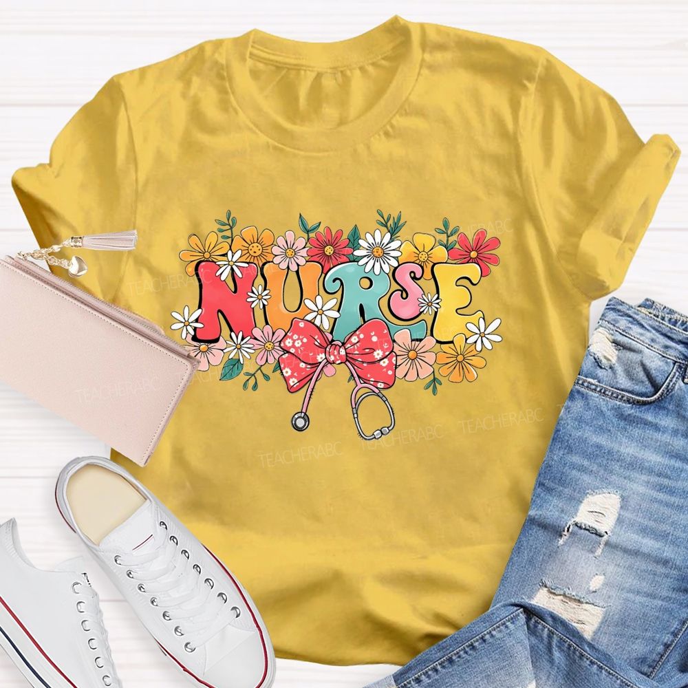 Blooms And Stethoscopes Proud Nurse T-shirt