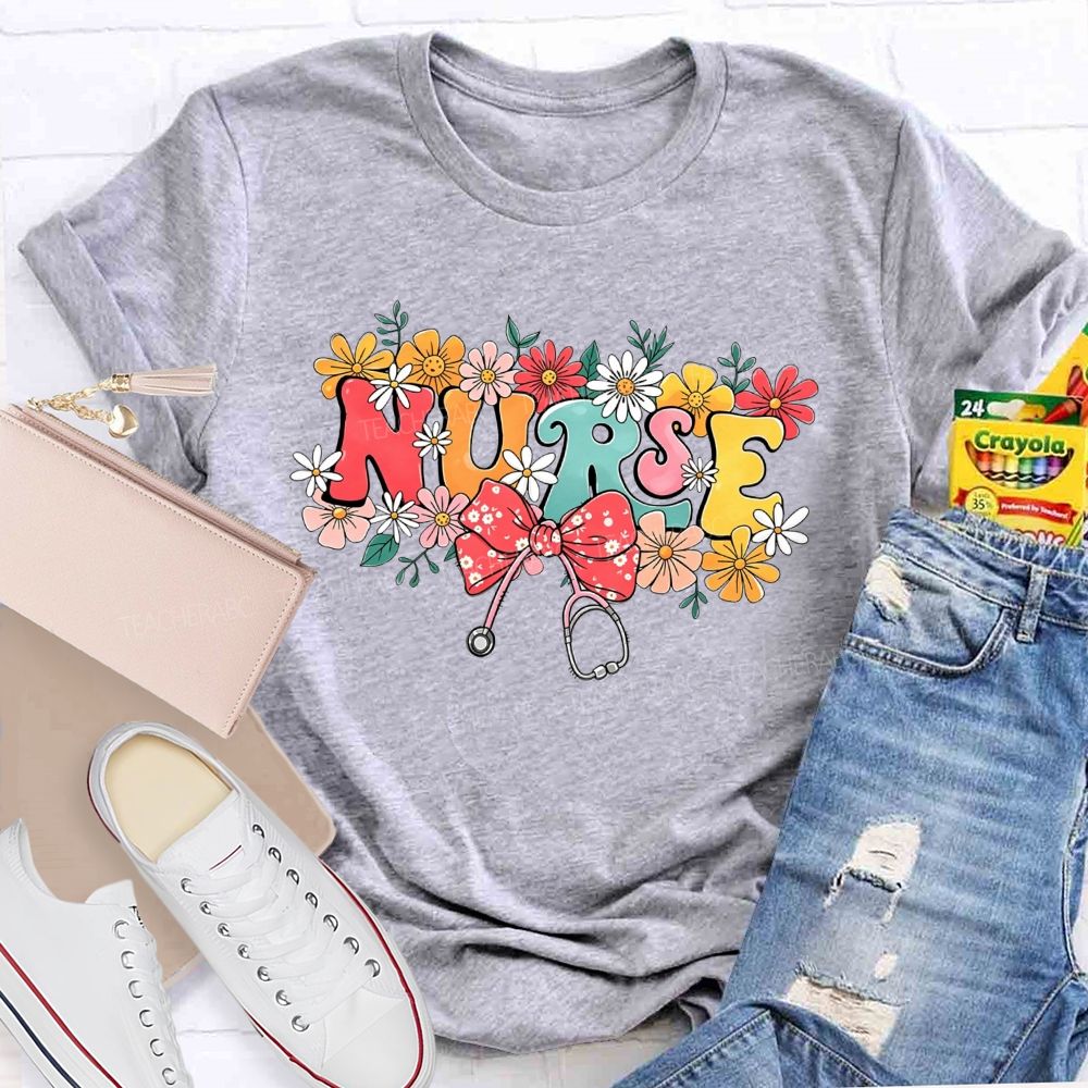Blooms And Stethoscopes Proud Nurse T-shirt