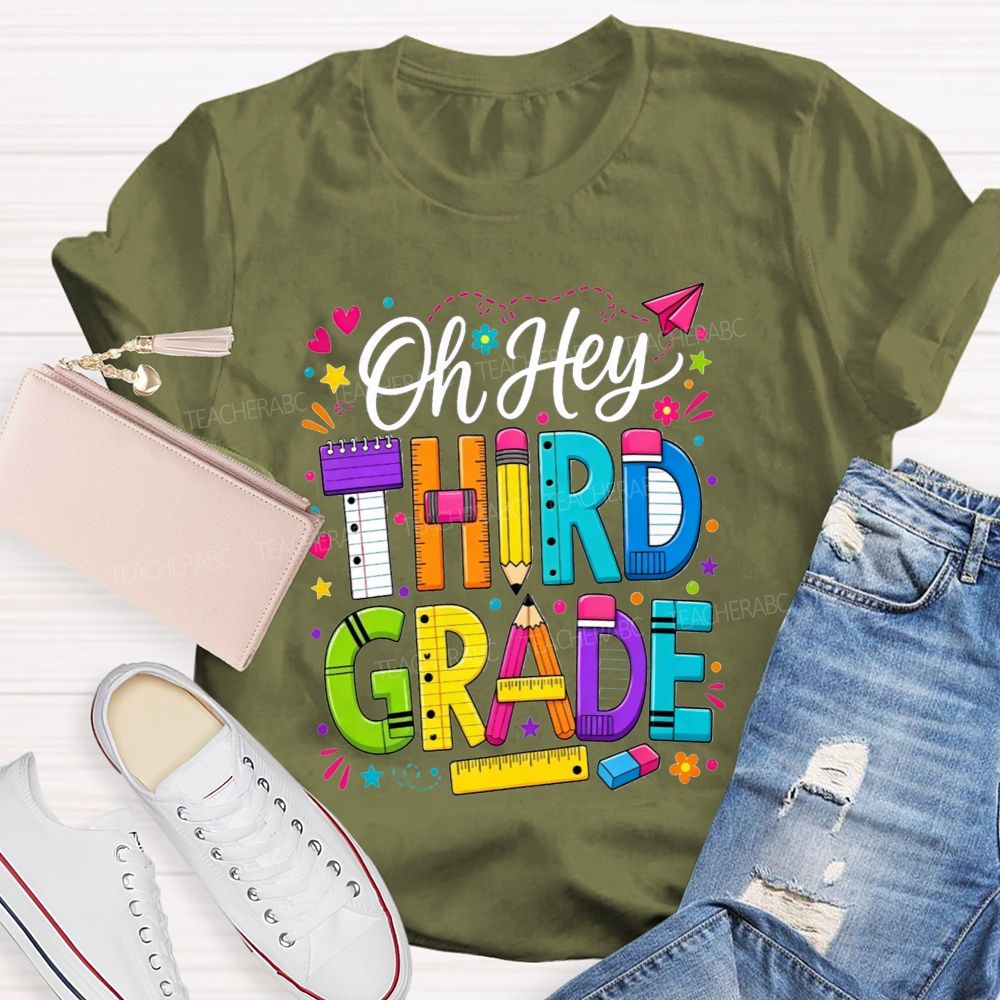 Personalized Grade Oh Hey Third Grade School Supplies Pencil Ruler Notebook T-shirt