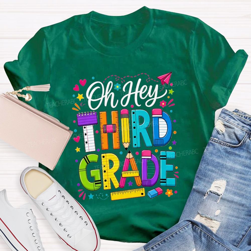 Personalized Grade Oh Hey Third Grade School Supplies Pencil Ruler Notebook T-shirt