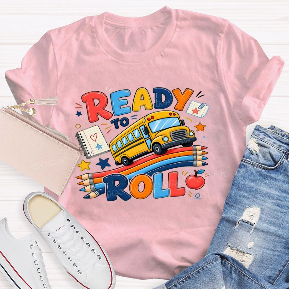 Ready To Roll Yellow School Bus Color Pencil Notebook Apple Star T-shirt