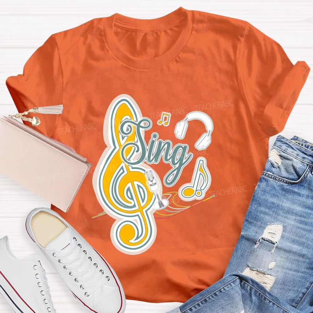 Sing Headphones Microphone Music Teacher T-shirt