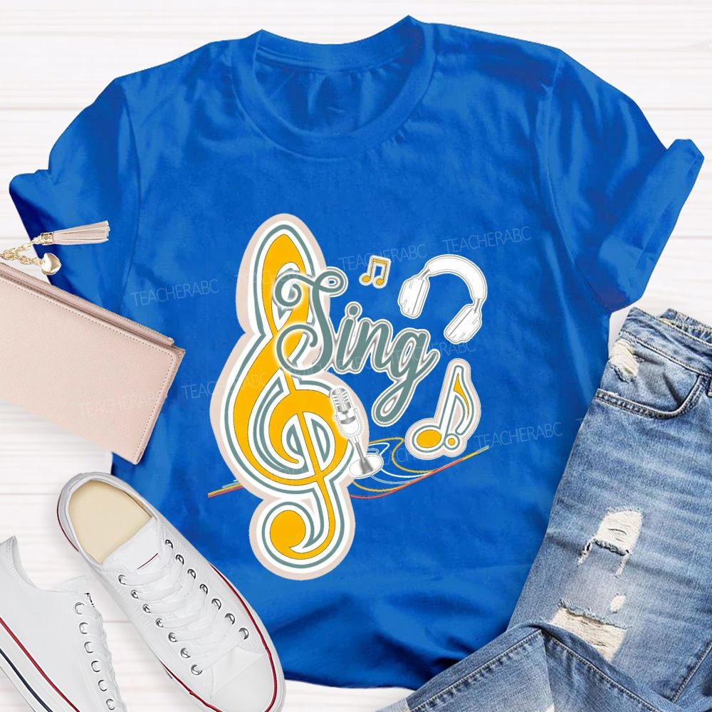 Sing Headphones Microphone Music Teacher T-shirt