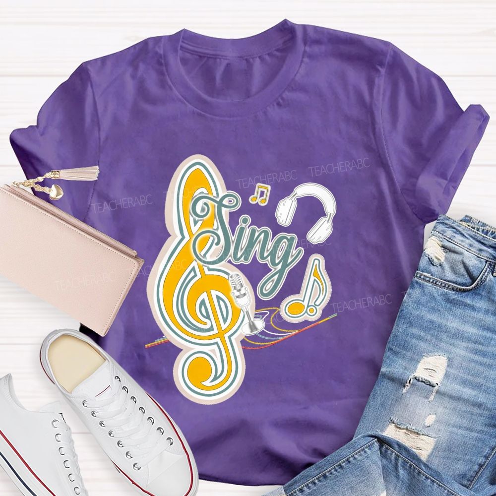 Sing Headphones Microphone Music Teacher T-shirt