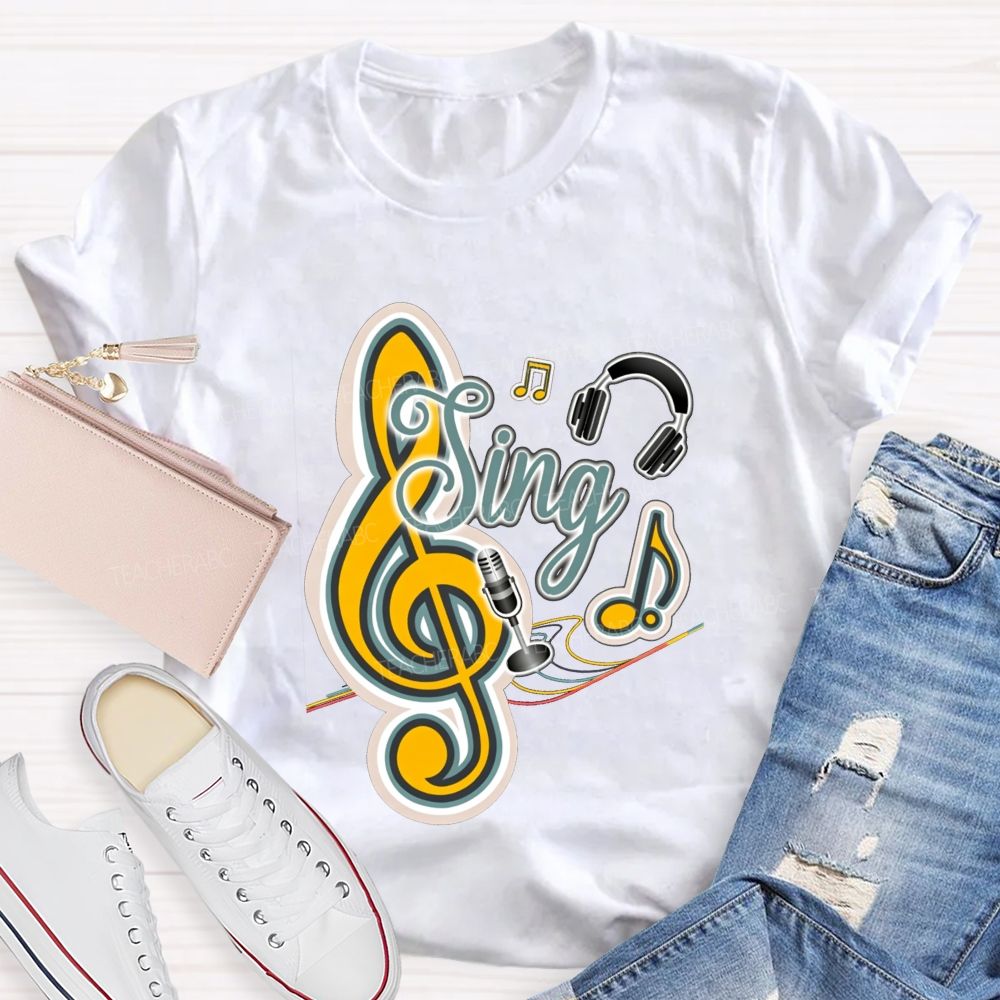 Sing Headphones Microphone Music Teacher T-shirt