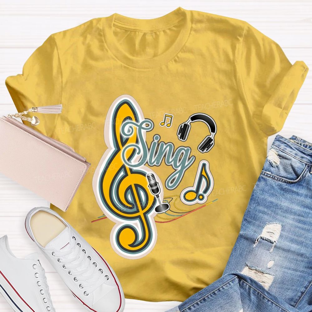 Sing Headphones Microphone Music Teacher T-shirt