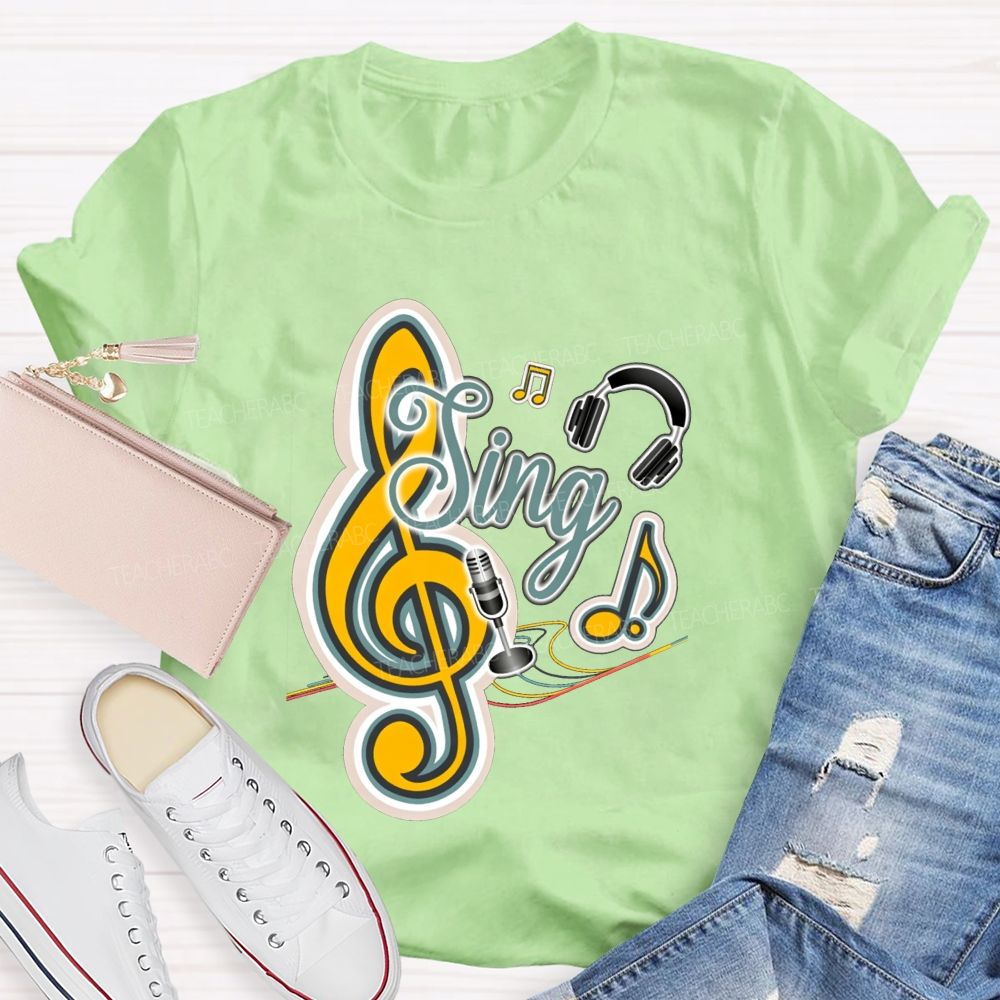 Sing Headphones Microphone Music Teacher T-shirt