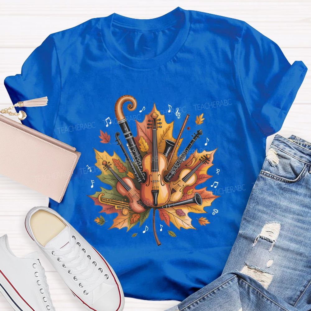 Fall Maple Leaf Orchestra Instruments Music Teacher T-shirt