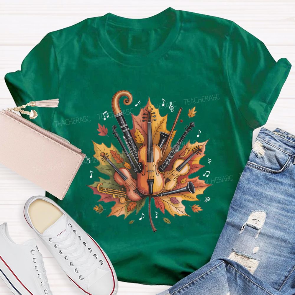 Fall Maple Leaf Orchestra Instruments Music Teacher T-shirt
