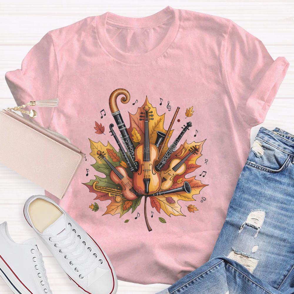 Fall Maple Leaf Orchestra Instruments Music Teacher T-shirt