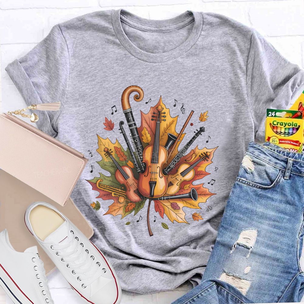 Fall Maple Leaf Orchestra Instruments Music Teacher T-shirt