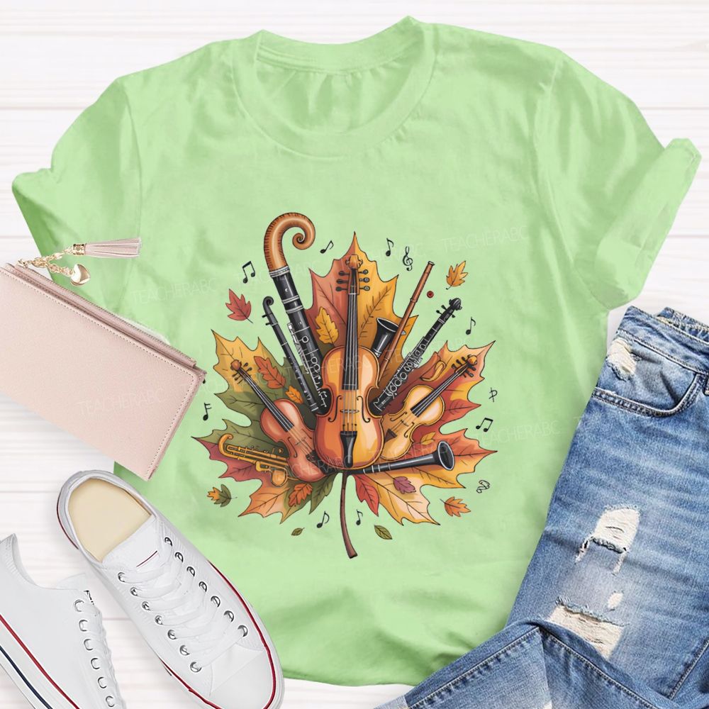 Fall Maple Leaf Orchestra Instruments Music Teacher T-shirt