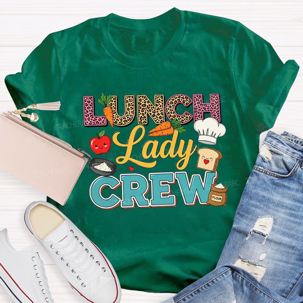 Lunch Lady Crew Leopard Print School Cafeteria Staff T-shirt