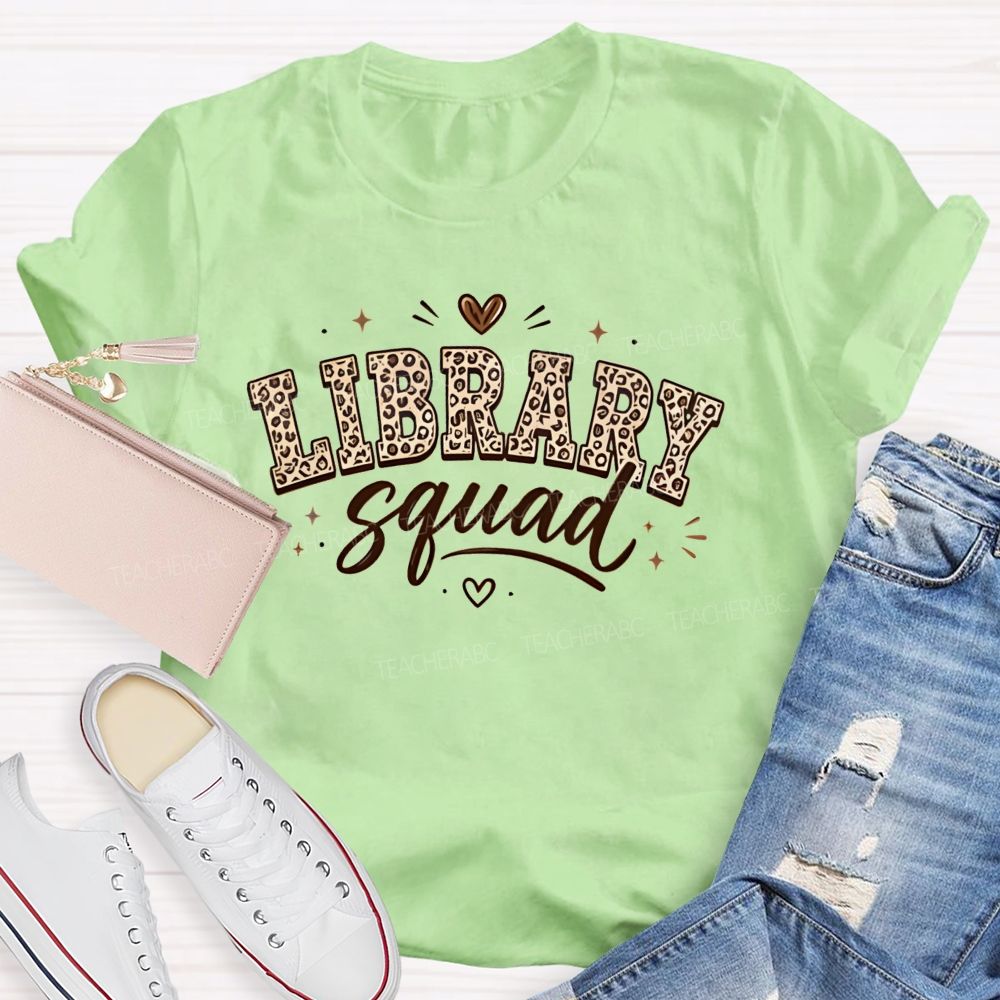 Library Squad Leopard Print Librarian Team T-shirt