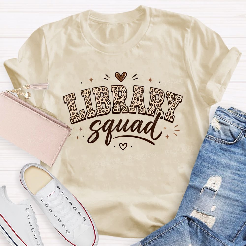Library Squad Leopard Print Librarian Team T-shirt
