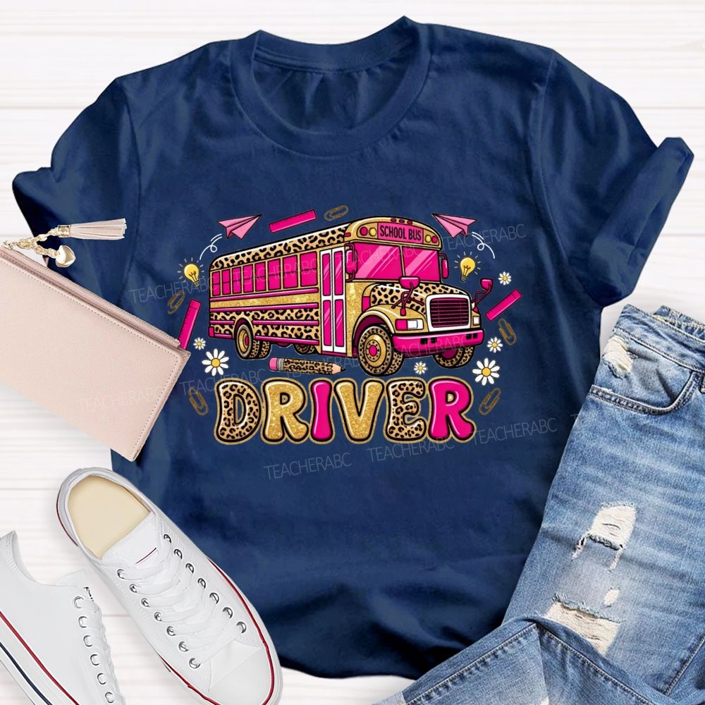 School Bus Driver And Groovy Leopard Vibes T-shirt