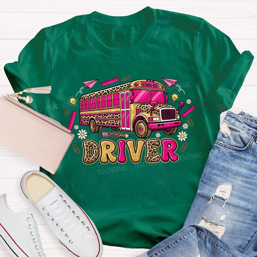 School Bus Driver And Groovy Leopard Vibes T-shirt