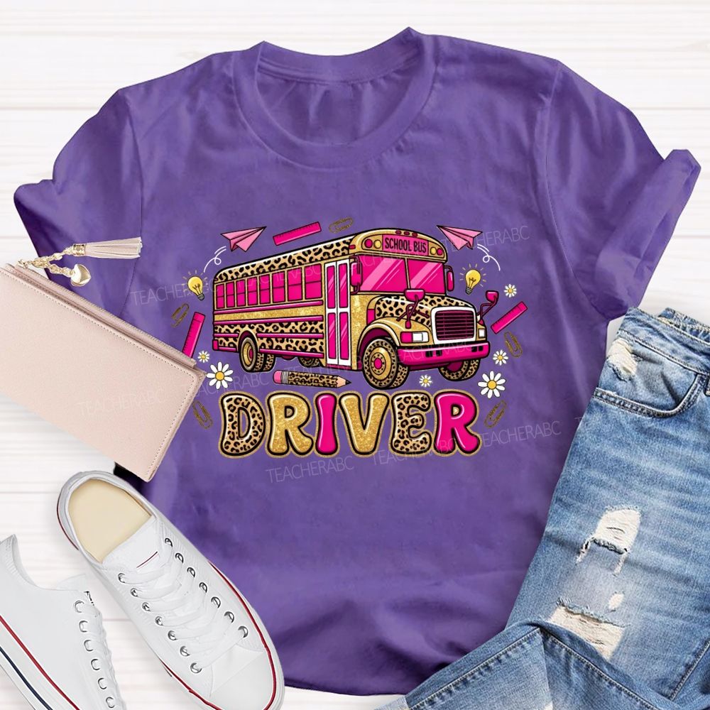 School Bus Driver And Groovy Leopard Vibes T-shirt