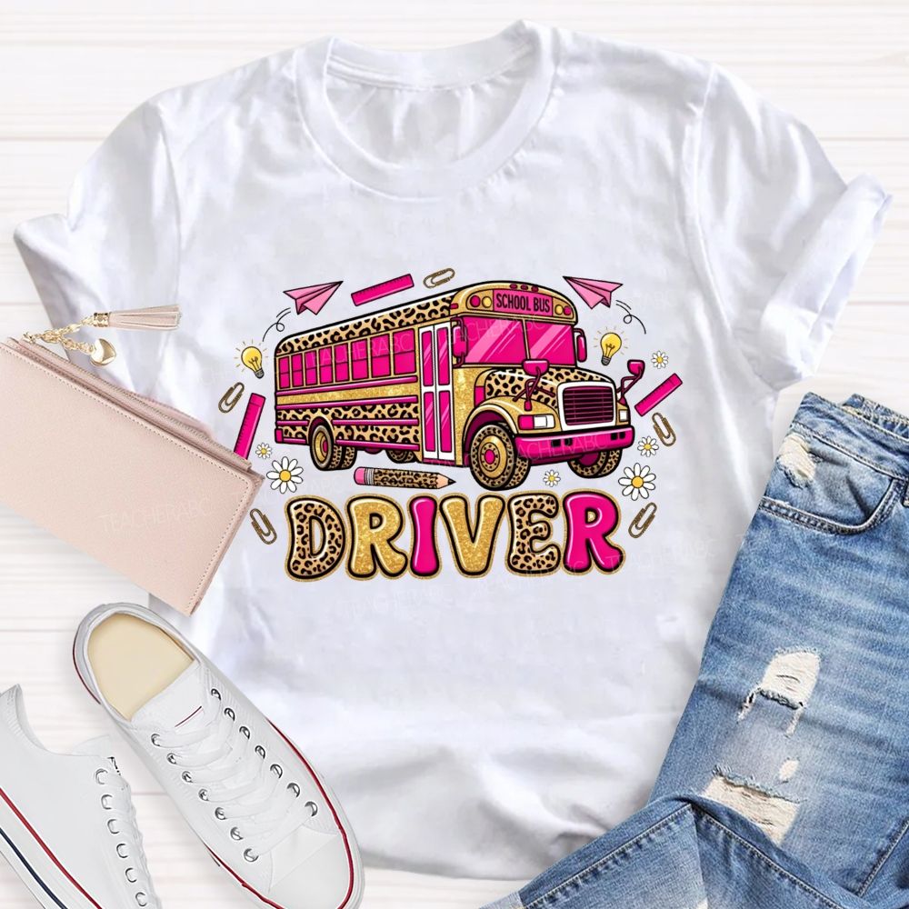 School Bus Driver And Groovy Leopard Vibes T-shirt
